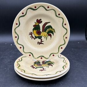 Metlox Poppy Trail California Provincial  Rooster Bread Butter PlatesGreen Set 3